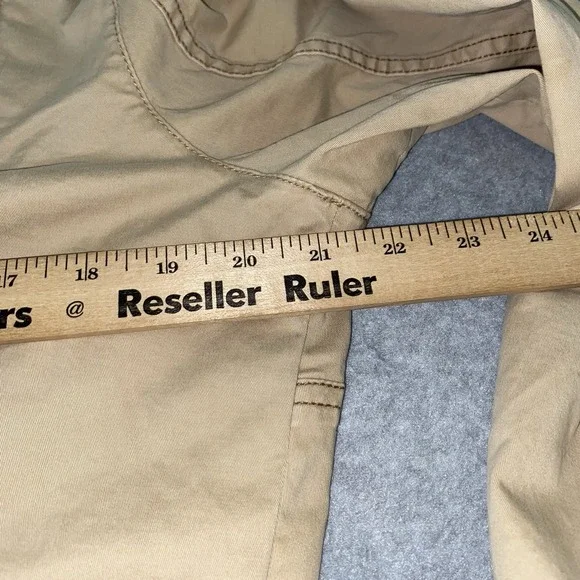 GAP Women's XL Khaki Cotton Twill Jacket Floral Trim Utility Peplum Button Up - Picture 15 of 16